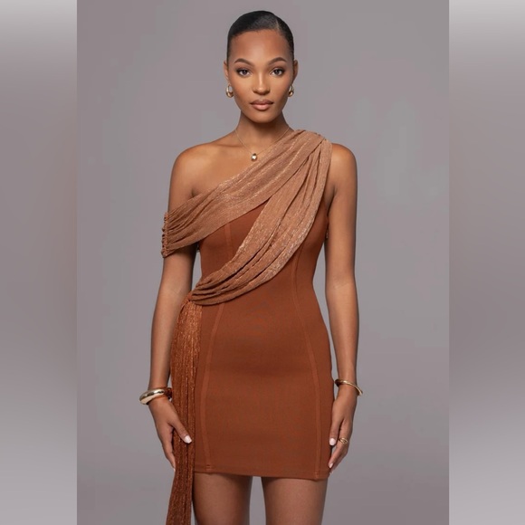 JLUXLABEL Shimmering Copper One-Shoulder Dress - Picture 5 of 6